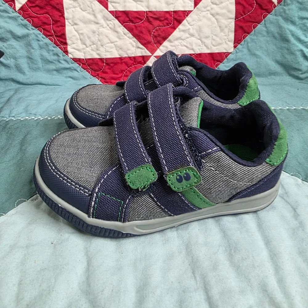 Surprize by Stride Rite Tanner Boys Blue Green Hook Loop Sneakers SZ208 Size 8